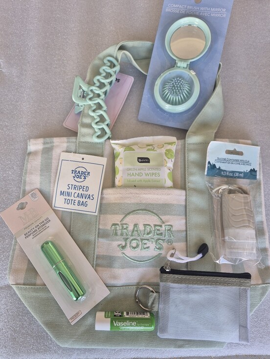 Trader Joe'S Handbags - 💚Trader Joe's Mint Green Striped Canvas Tote- Gift Set💚